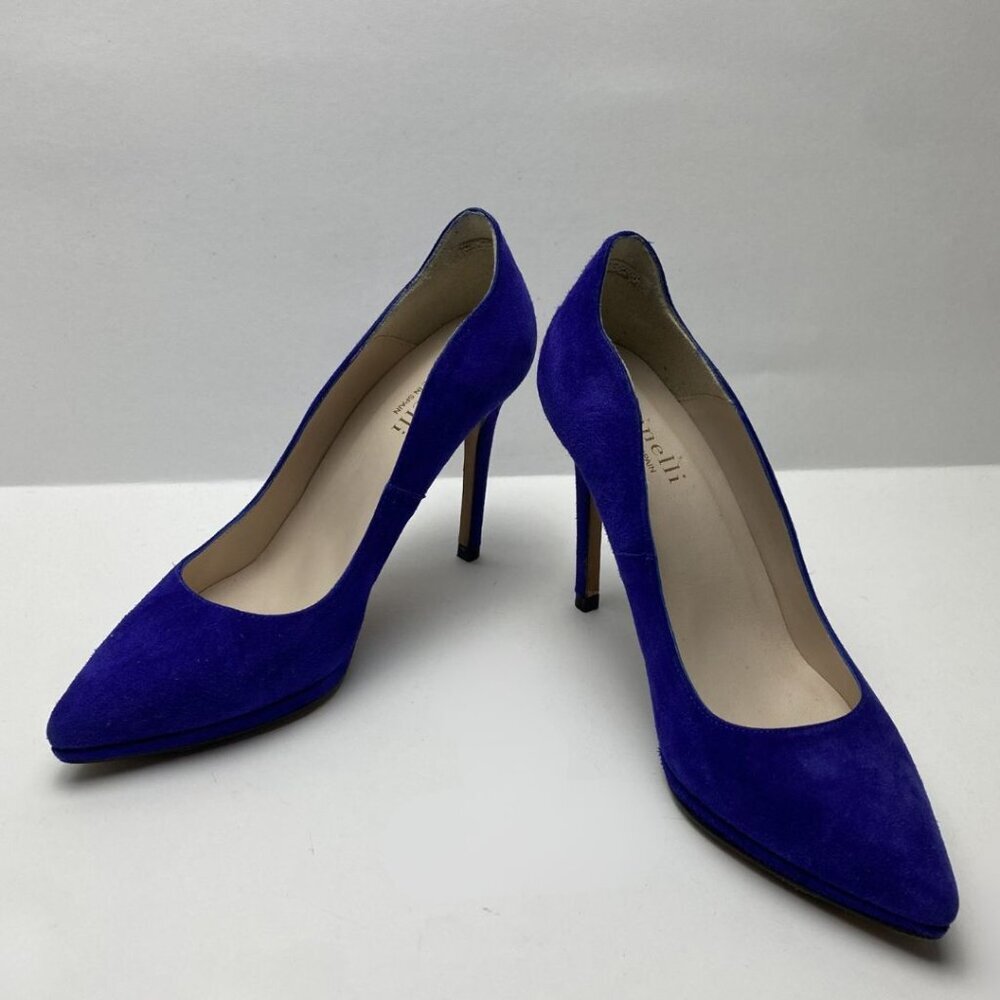MINELLI Paris Royal Blue Suede Pointed Toe Pumps Size 38 - Picture 8 of 12